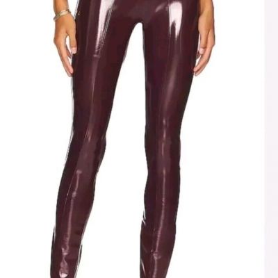 NEW SPANX Faux Patent Leather Liquid Gloss Leggings Sz L Ruby Red High Rise NWT